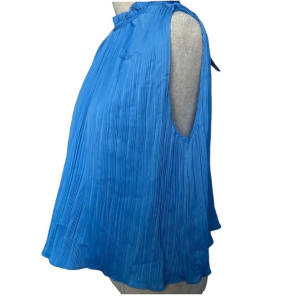Zara Pleated Sleeveless Shirt Ruffle Neck Keyhole Tie Back Too Size Medium New - Picture 3 of 11